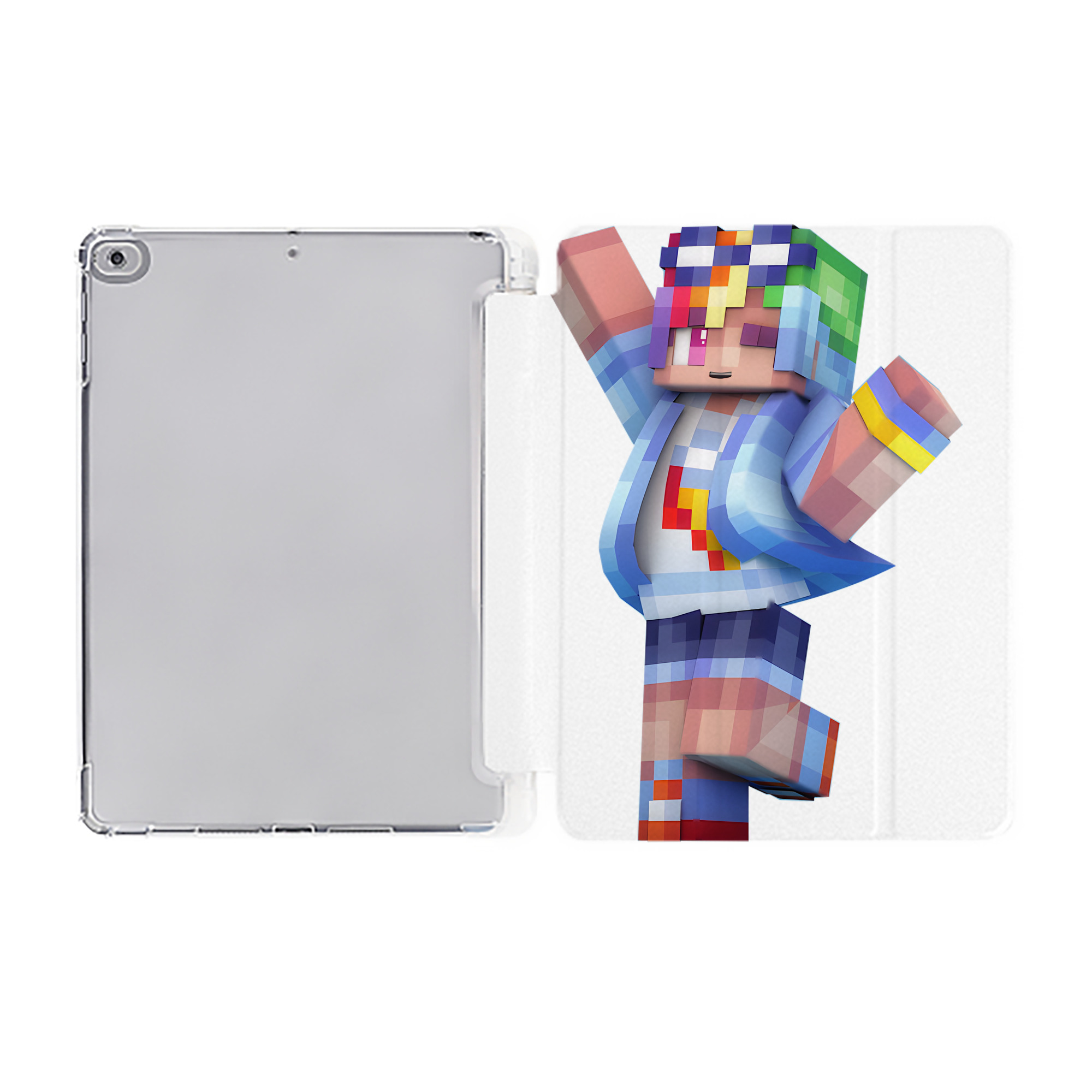 （画像用） マインクラフト ブロックの世界 Minecraft MC Block world IPad ケース ペン収納付き 三つ折りスタンド PUレザー×シリコン 対応機種9.5/10.5/10.9インチ